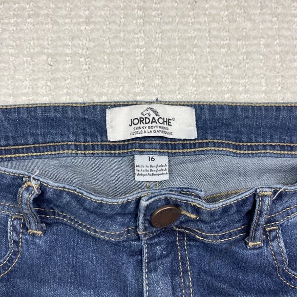 Jordache Skinny Boyfriend Red / Blue Striped Jeans Women Sz 16 Distressed - Picture 4 of 5